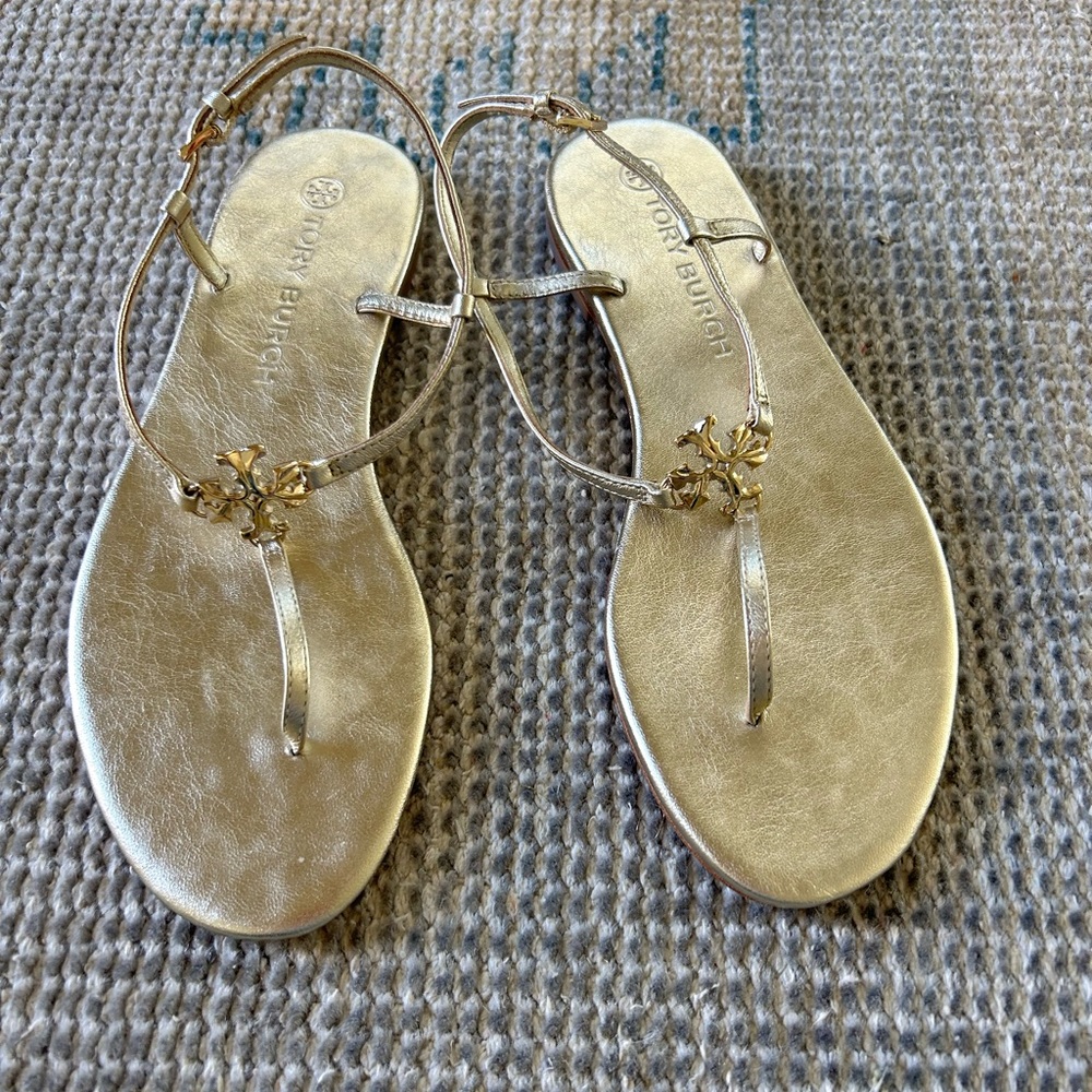 Tory Burch Gold Floral Embellished Sandals